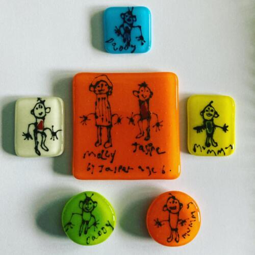 Children's drawings on coasters